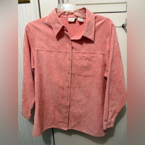 Women's Pink Suede Button Down Shirt